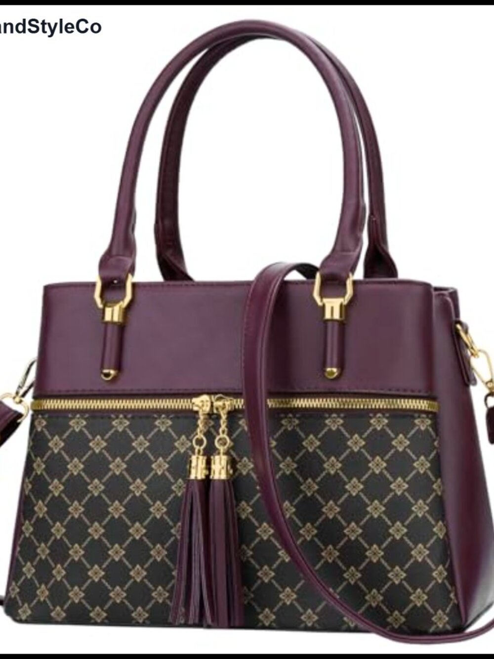 Vegan PU Leather Satchel Handbag with 3 Compartments, Adjustable Crossbody Strap